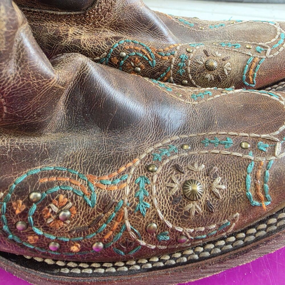 Corral Western Boots Size 8M Brown Embroidered Steer Head Square Toe Comfort - Picture 10 of 12